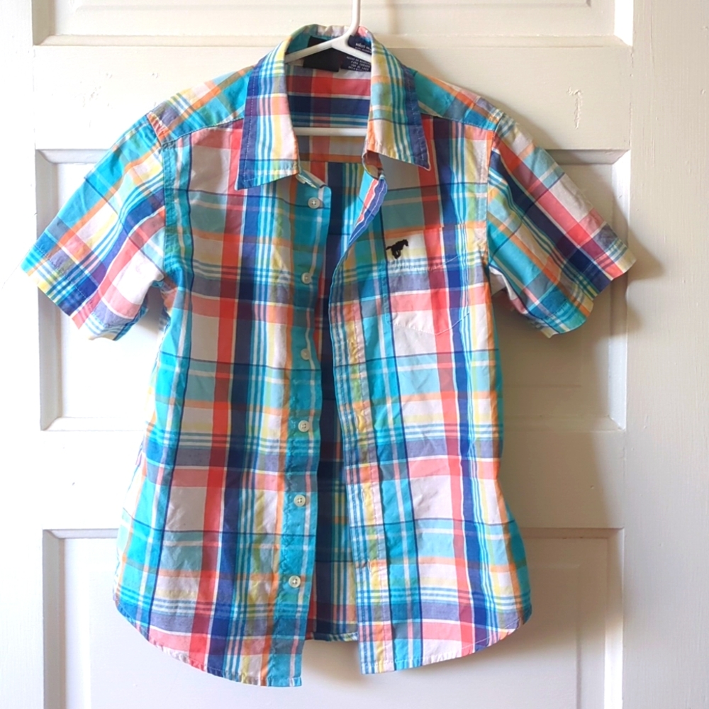 Wrangler boys button-down plaid shirt size medium 8